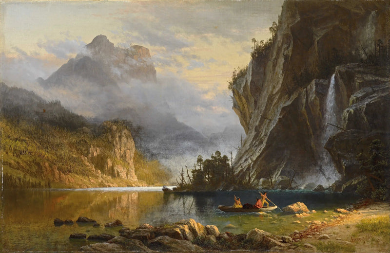Indier utövar harpunfiske - Albert Bierstadt
