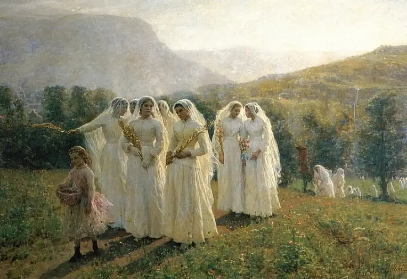 De unga flickorna går till procession - Jules Breton