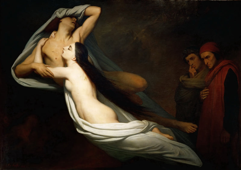 Ombren av Francesca da Rimini och Paolo Malatesta dyker upp för Dante och Virgilio - Ary Scheffer