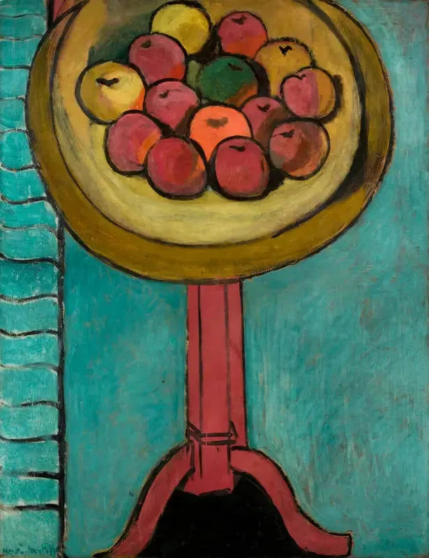 Äpplena på bordet, mot grön bakgrund - Henri Matisse