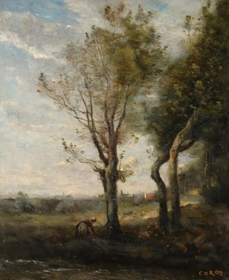 De fyra träden vid kanten av slätten - Jean-Baptiste Camille Corot