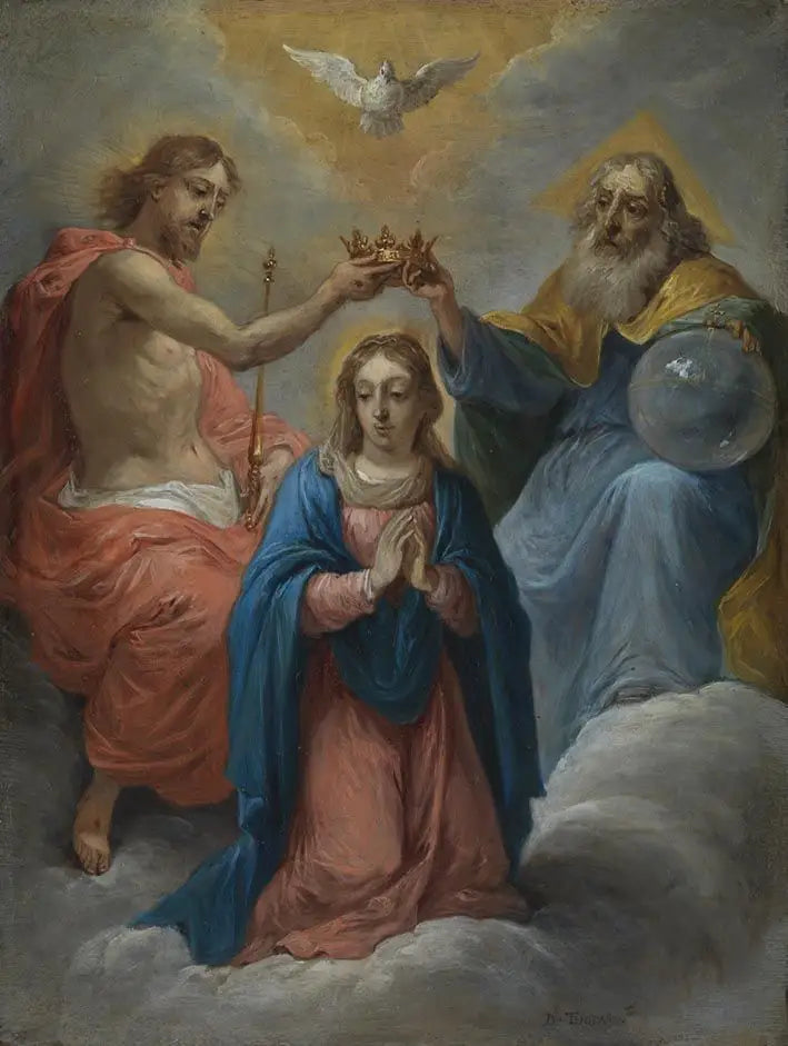 De femton mysterier av rosenkransen: Marie Jungfru Marias kröning som himlens drottning - David Teniers den yngre