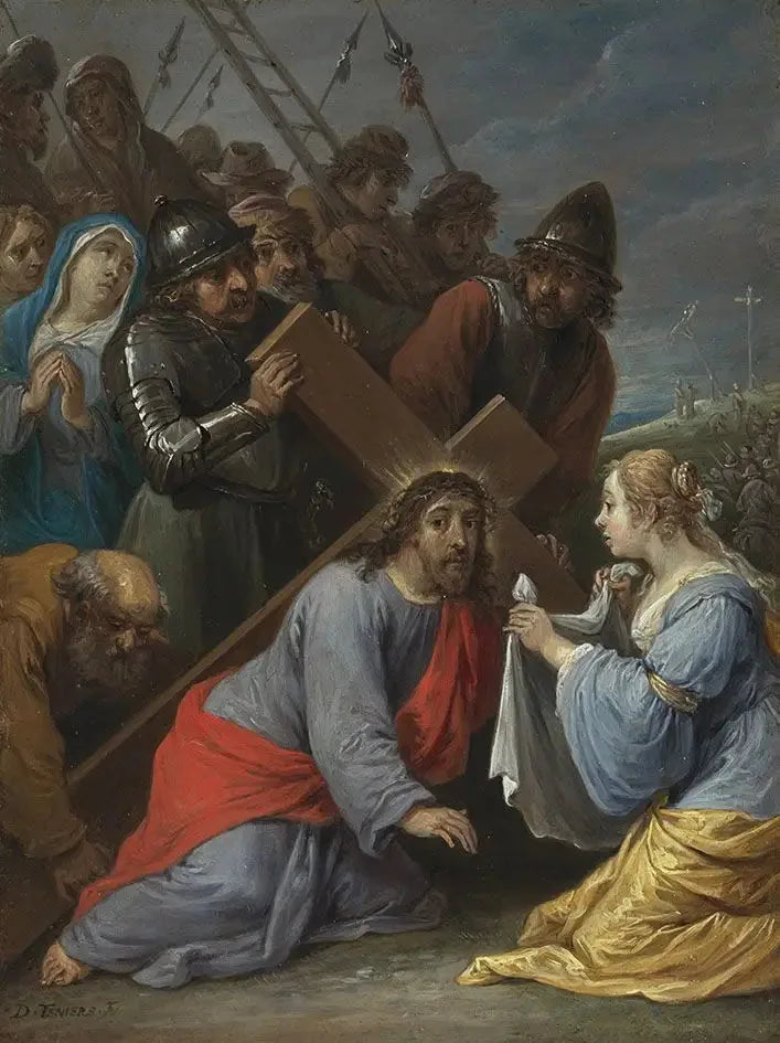 De femton hemligheterna av rosenkransen: Kristi bärande av korset med mötet med Veronica - David Teniers den yngre