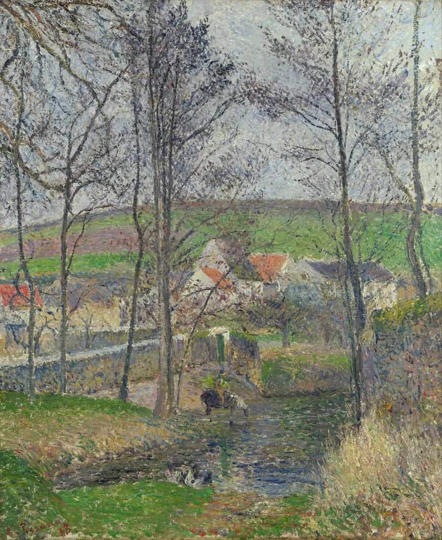 Viosnes stränder i Osny under grått väder, vinter - Camille Pissarro