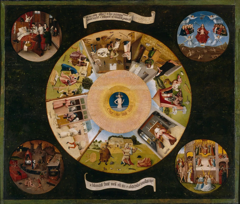 De sju dödssynderna och de fyra sista mänskliga stegen - Hieronymus Bosch