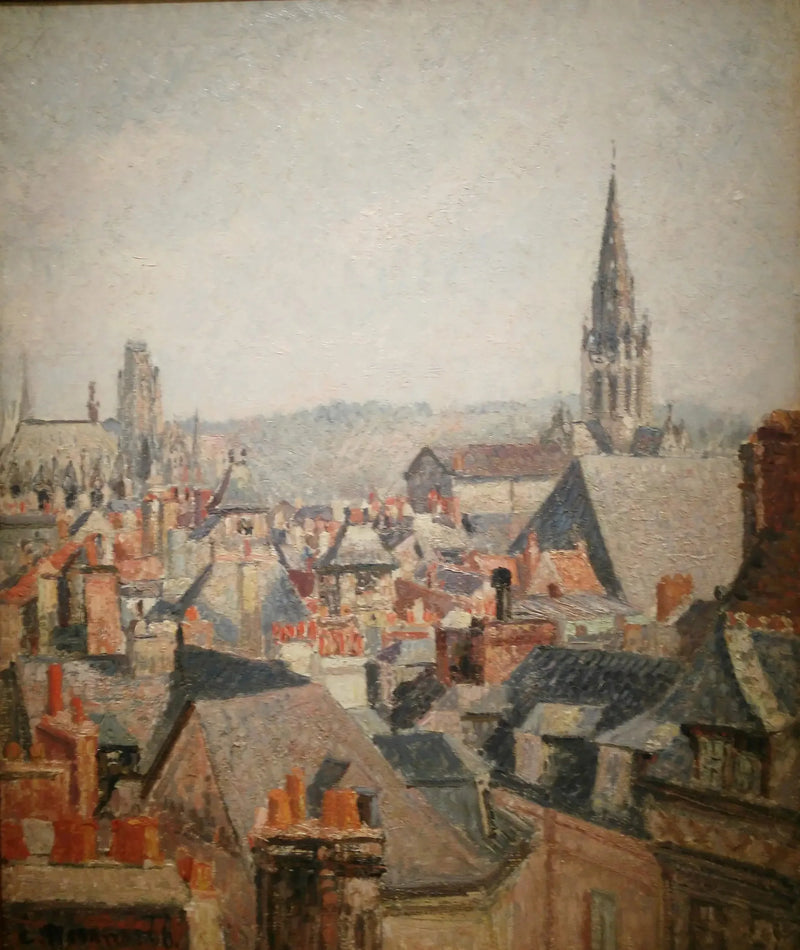 De gamla taken i Rouen, sol - Camille Pissarro