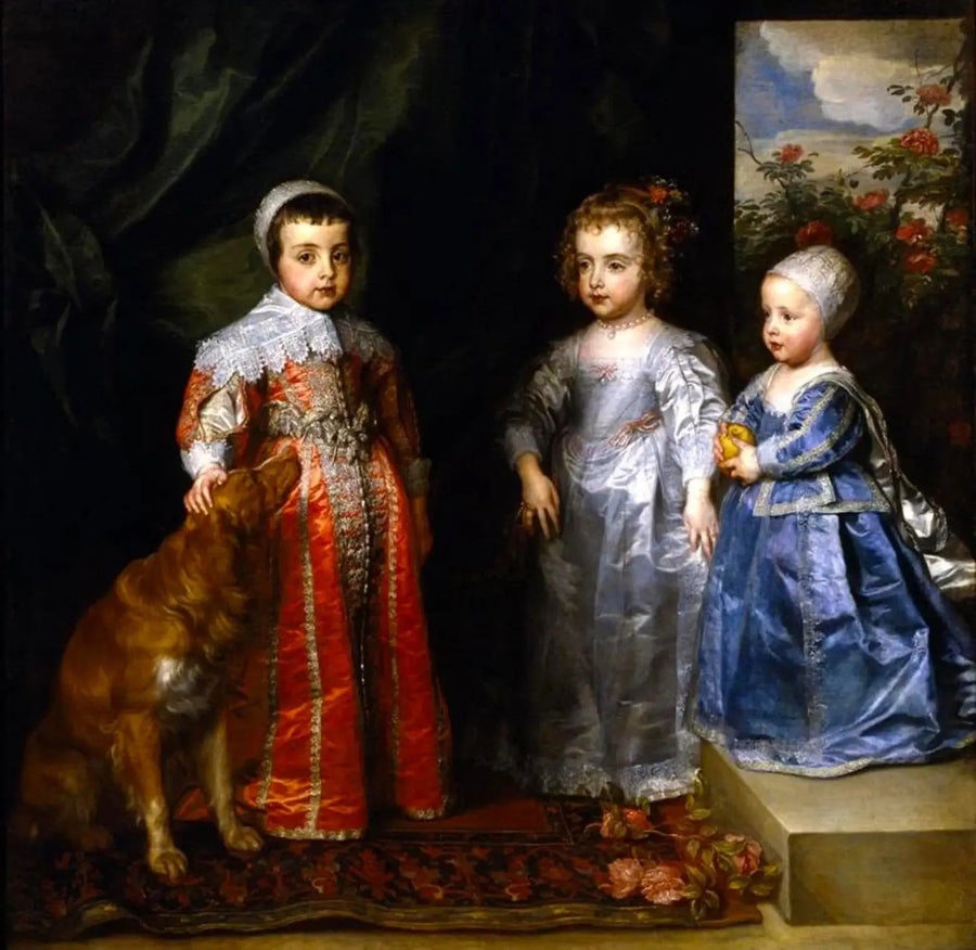 De tre äldsta barnen till Karl I Stuart (1600-1649) och Henriette Marie av Bourbon (1609-1669), Karl (1630-1685), Marie (1631-1666) och Jakob (1633-1685) - Antoine van Dyck