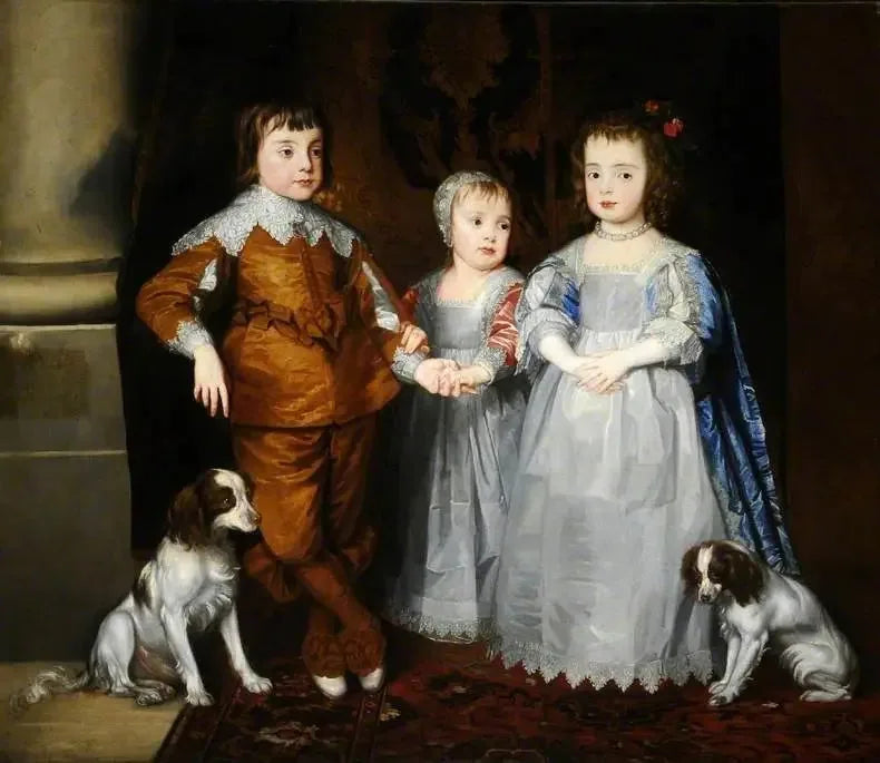 De tre yngsta barnen till Karl I (Karl, Jakob och Marie) med sina hundar - Antoine van Dyck