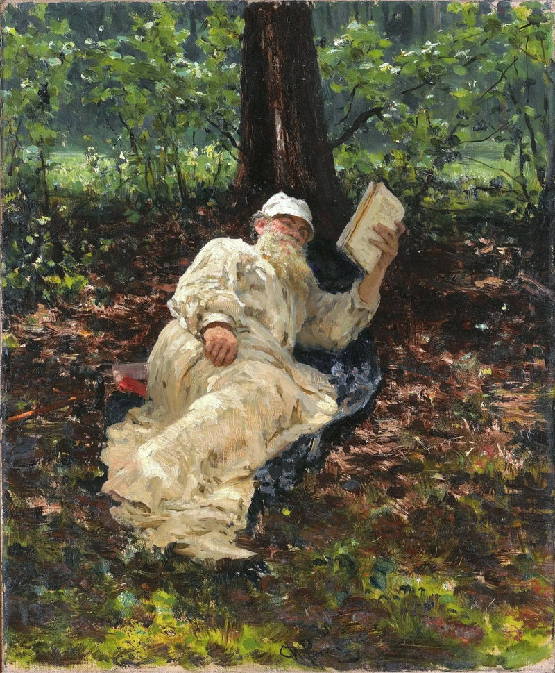 Lev Nikolaïevitch Tolstoj vilar i skogen. - Ilya Repin
