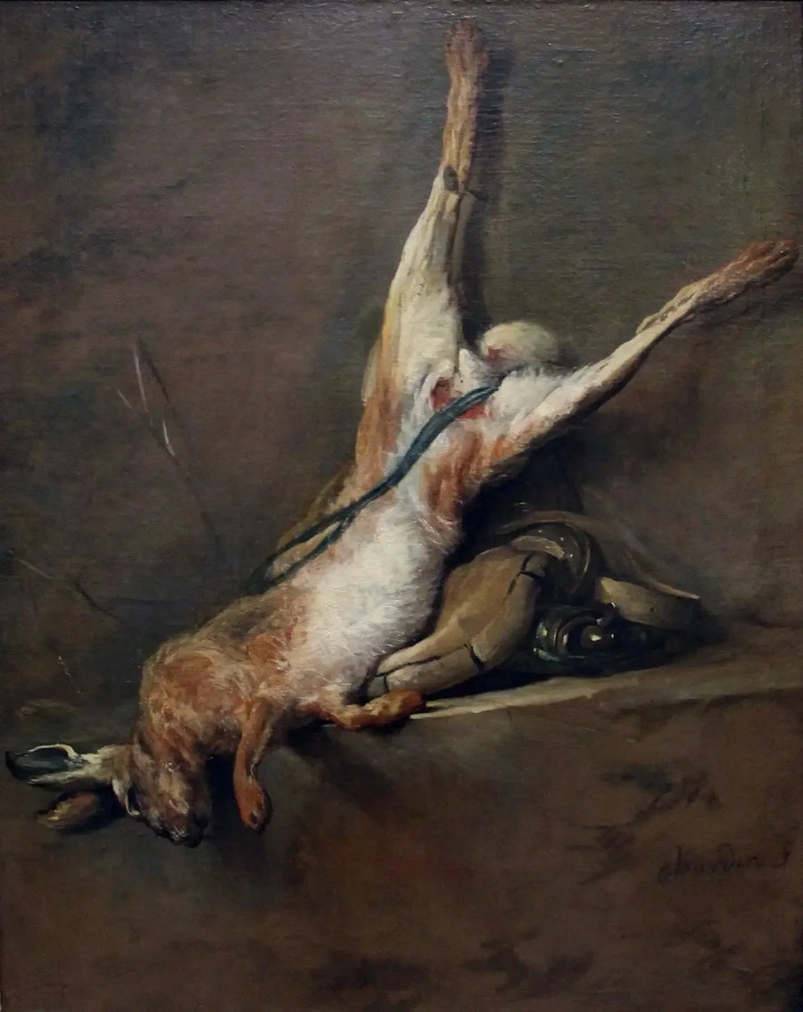 Död hare med pulverpäron och jaktväska - Jean Siméon Chardin