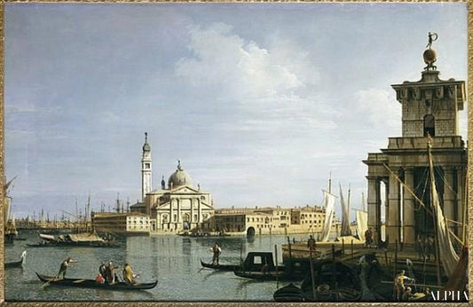 L'île de San Giorgio Maggiore, à Venise, avec la Punta della Dogana et de nombreux bateaux - Giovanni Antonio Canal - Reproductions de tableaux et peintures haut de gamme