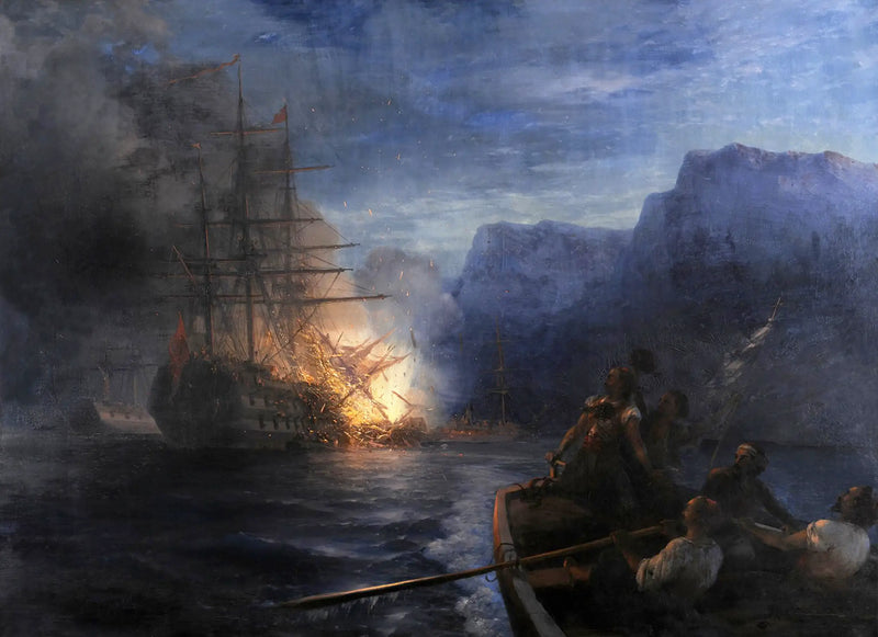 Brandattacken på den turkiska flaggskeppsfartyget av Kanáris - Ivan Aïvazovski