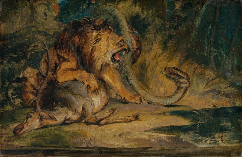 Lejon som försvarar sitt byte - Edwin Henry Landseer