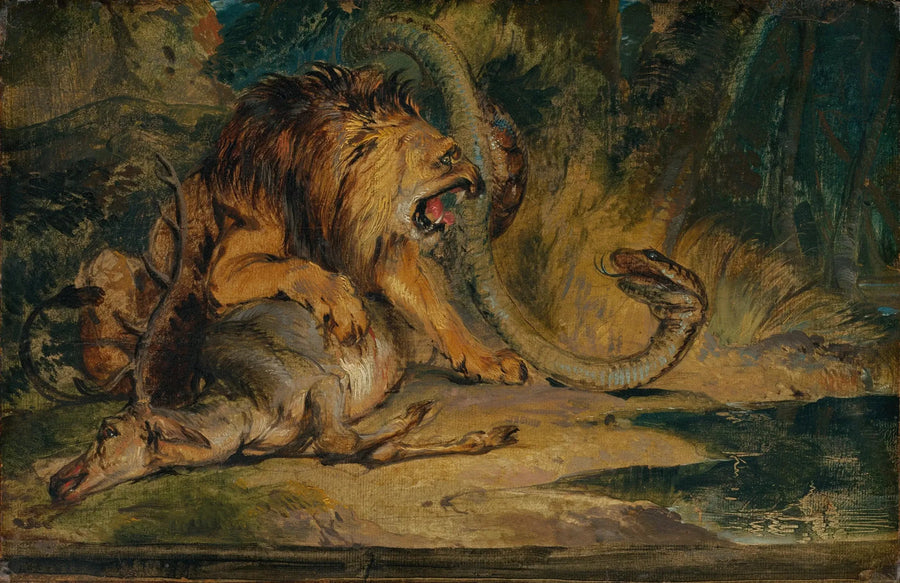 Lejon som försvarar sitt byte - Edwin Henry Landseer