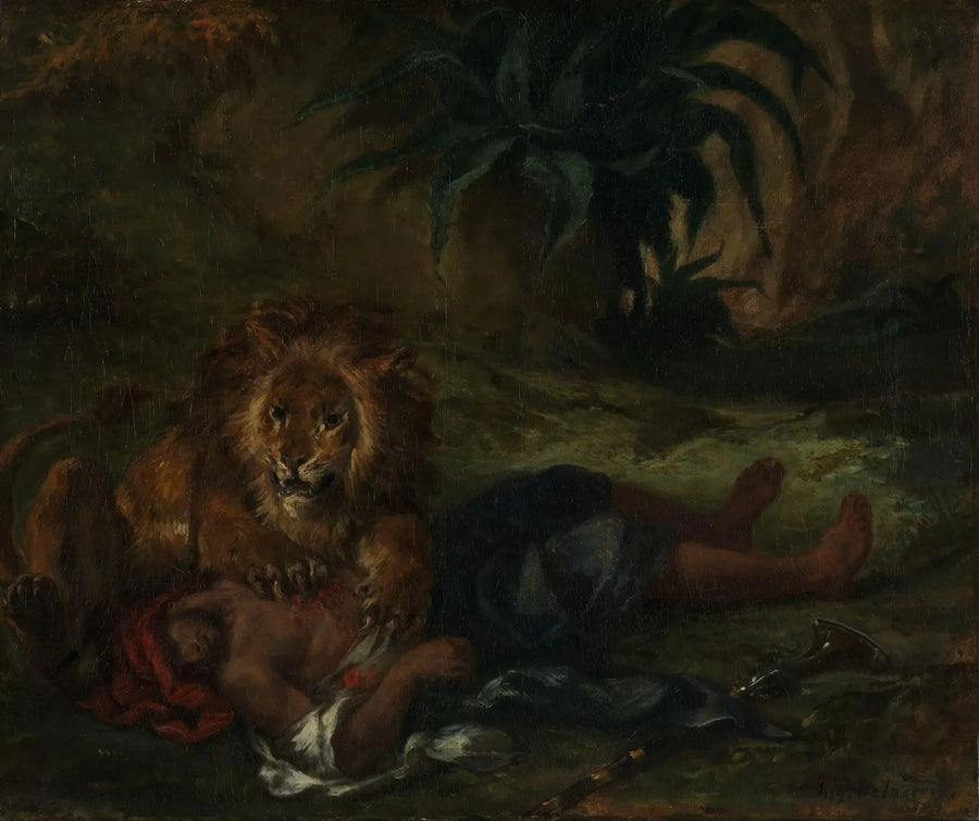Lejon som äter en arab - Eugène Delacroix