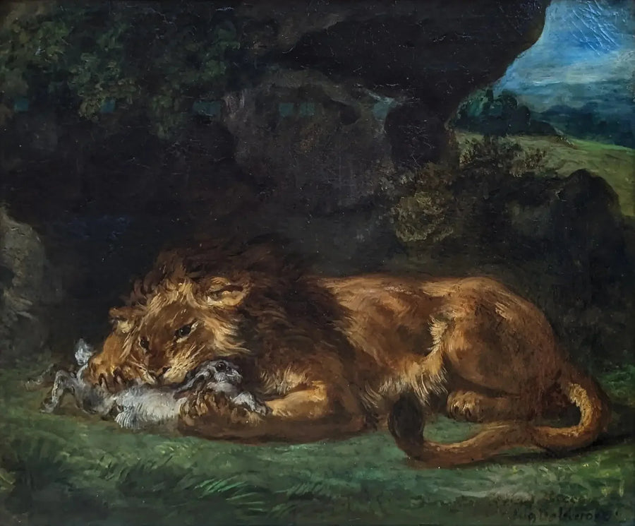 Lejon som äter en kanin - Eugène Delacroix