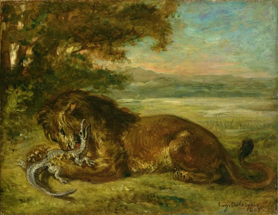 Lejon och kajman - Eugène Delacroix