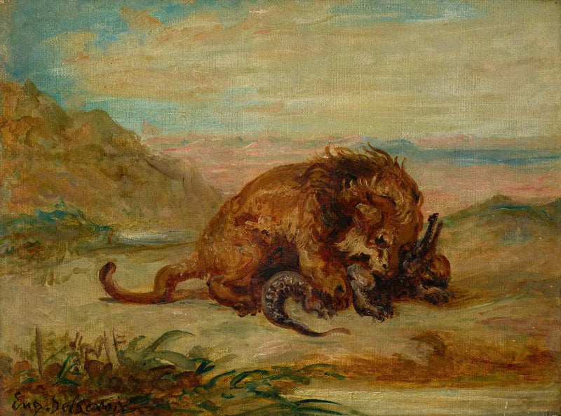Lejon och Krokodil - Eugène Delacroix
