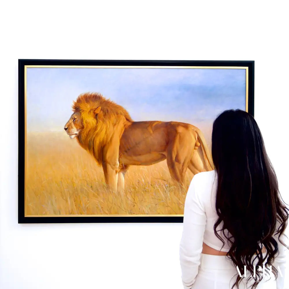 Lion in the Savannah – Somchai | 150 x 100 cm Reproductions de tableaux à la peinture à l’huile