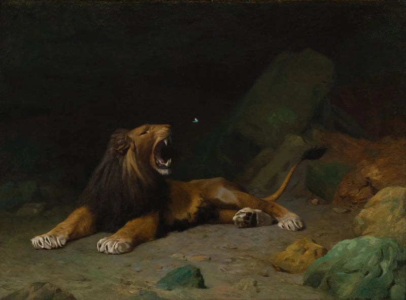 Lejon som försöker fånga en fjäril - Jean-Léon Gérôme