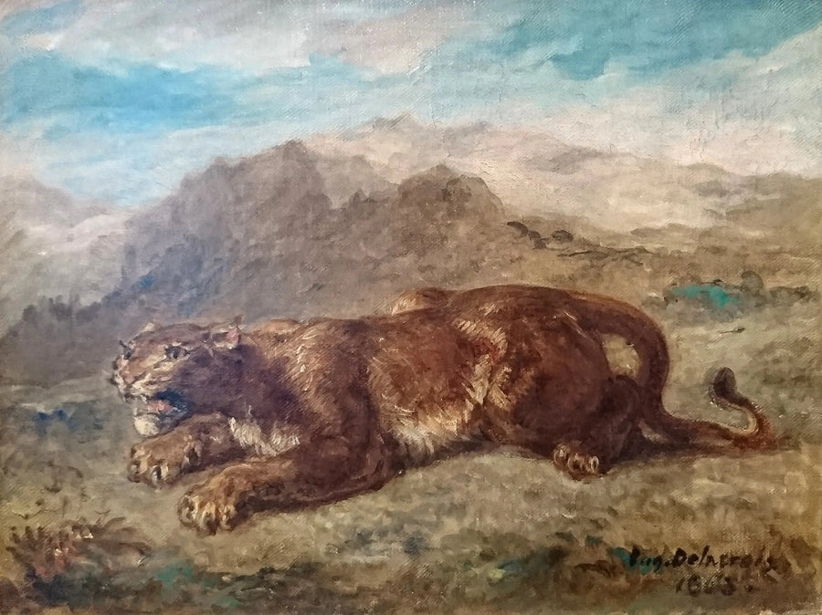 Lejoninna redo att kasta sig fram - Eugène Delacroix
