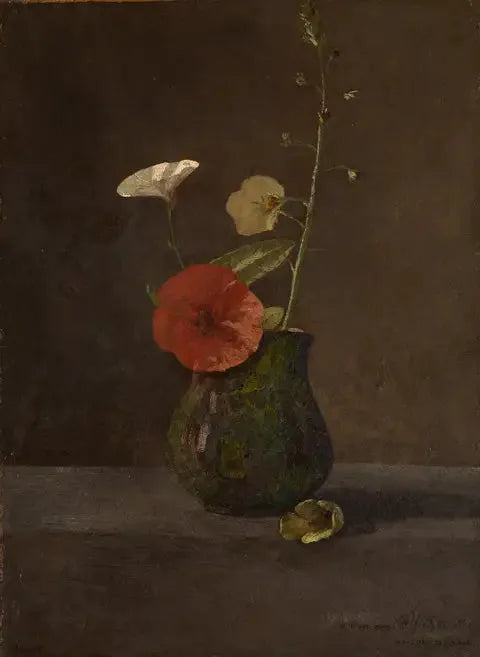 Liseron och vallmo i en liten grön kanna - Odilon Redon