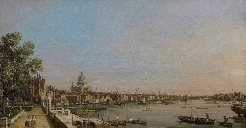 London och Themsen sett från terrassen vid Somerset House, mot St. Pauls katedral - Canaletto