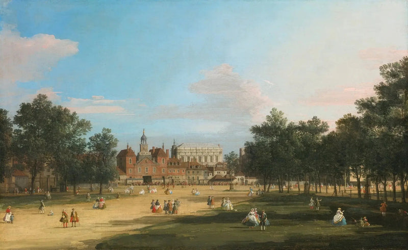 London: den gamla byggnaden av Horse Guards och Banqueting Hall, från St James's Park - Canaletto