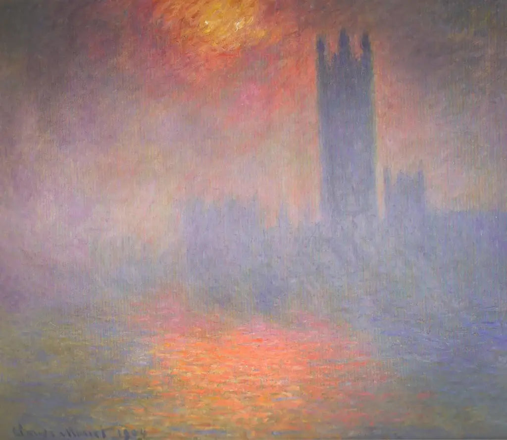 Reproduction du tableau « Londres, le Parlement. Trouée de soleil dans le brouillard - Claude Monet » par Alpha Reproduction en peinture à l’huile