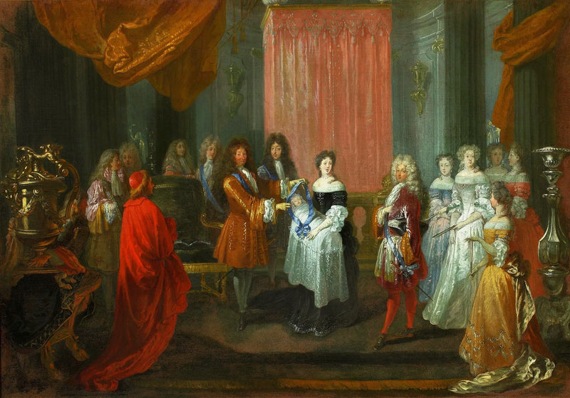 Louis XIV ger blå band till herr hertigen av Bourgogne. - Antoine Watteau
