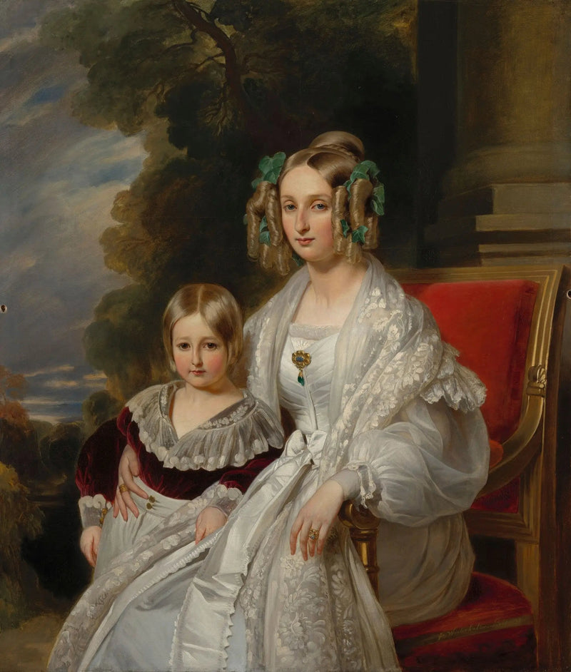 Louise, belgisk drottning med Léopold, hertig av Brabant, framtida Léopold II, Belgiska kung - Franz Xaver Winterhalter