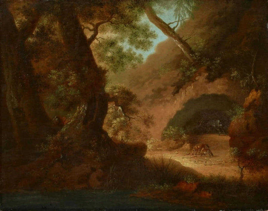Vargar i skogen framför en grotta - Caspar David Friedrich