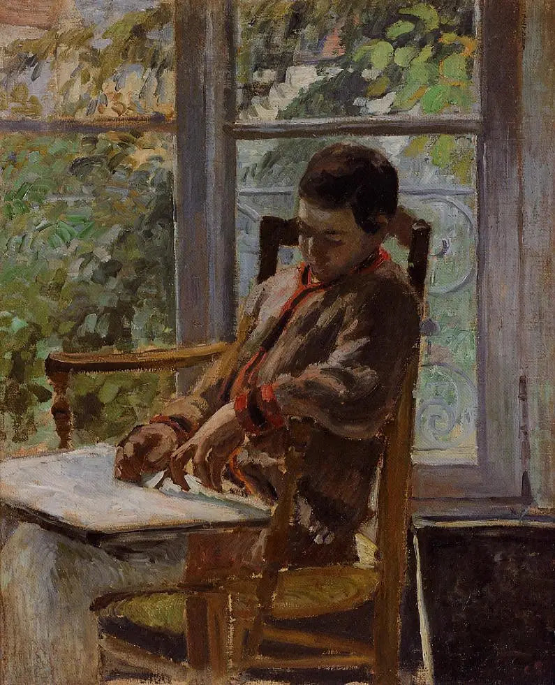 Lucien Pissarro i ett interiör - Camille Pissarro