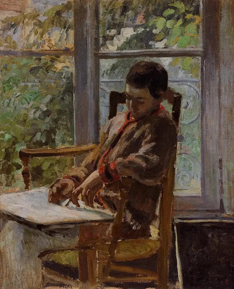 Lucien Pissarro i ett interiör - Camille Pissarro