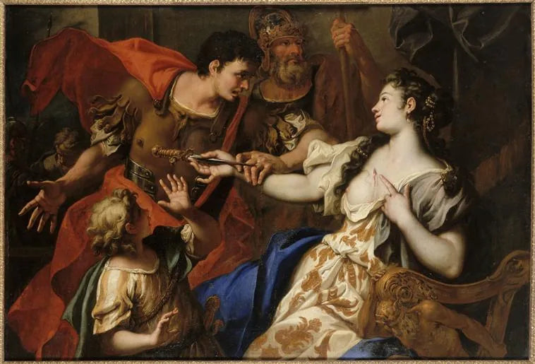 Lucrèce som begår självmord framför sin far Lucretius och sin make Tarquinius Collatinus - Sebastiano Ricci