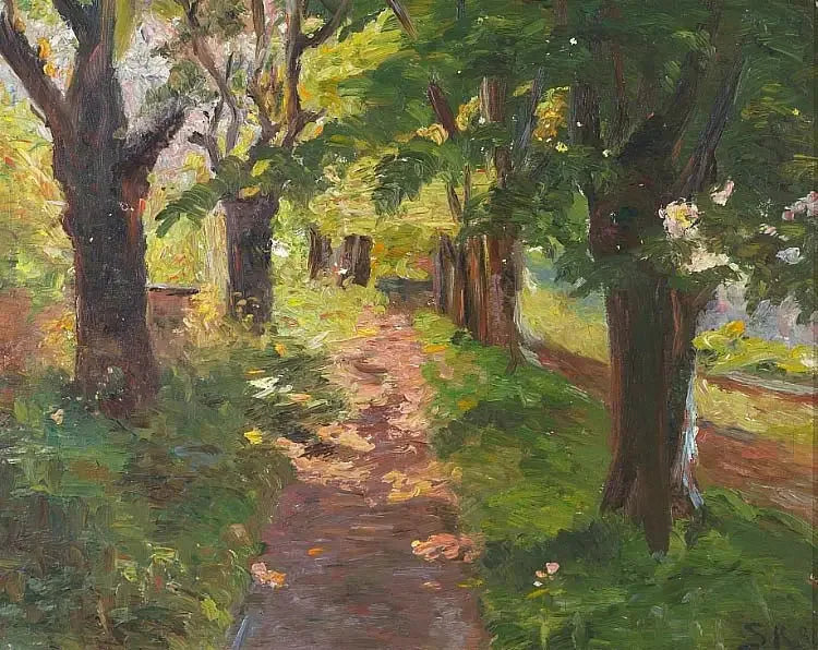 Solsken genom träden i Skagen Plantage. - Peder Severin Krøyer