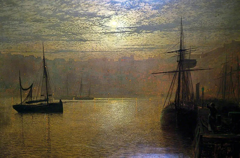 Ljussken i hamnen i Scarborough - John Atkinson Grimshaw