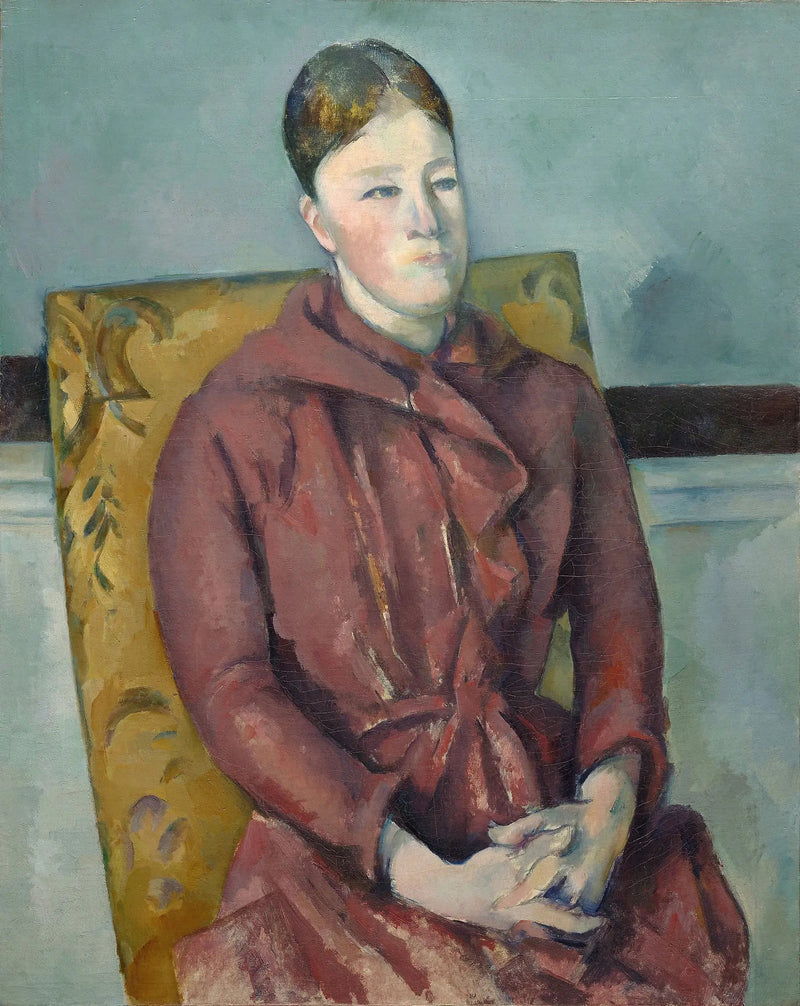 Fru Cézanne i röd klänning - Paul Cézanne