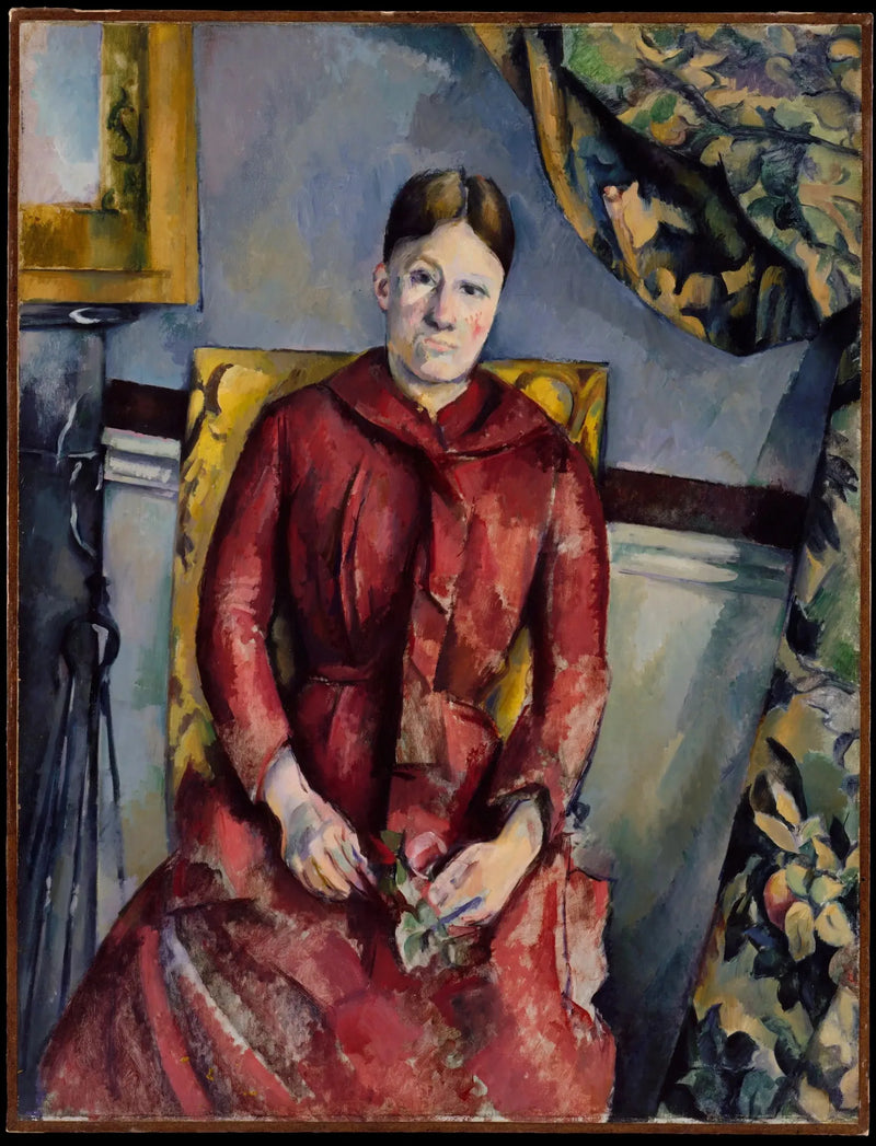 Fru Cézanne i röd klänning - Paul Cézanne