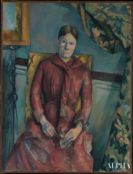 Madame Cézanne (Hortense Fiquet, 1850–1922) dans une robe rouge - Paul Cézanne - Reproductions de tableaux et peintures haut de gamme