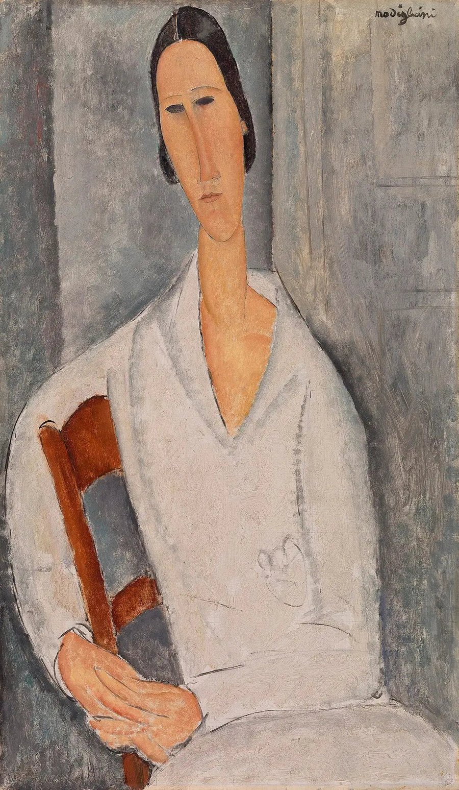 Madame Hanka Zborowska lutad mot en stol - Amedeo Modigliani