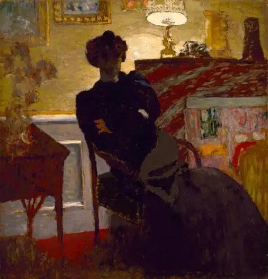 Madame Hessel sittande under lampan - Édouard Vuillard