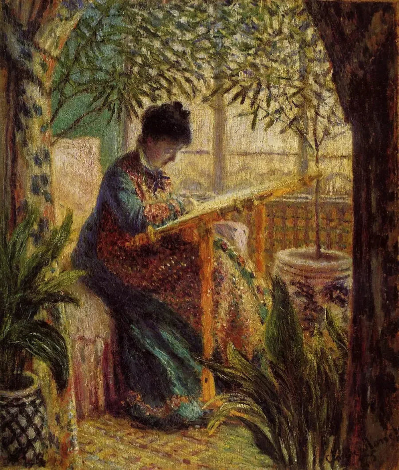 Madame Monet Broderar (Camille vid vävstolen) - Claude Monet