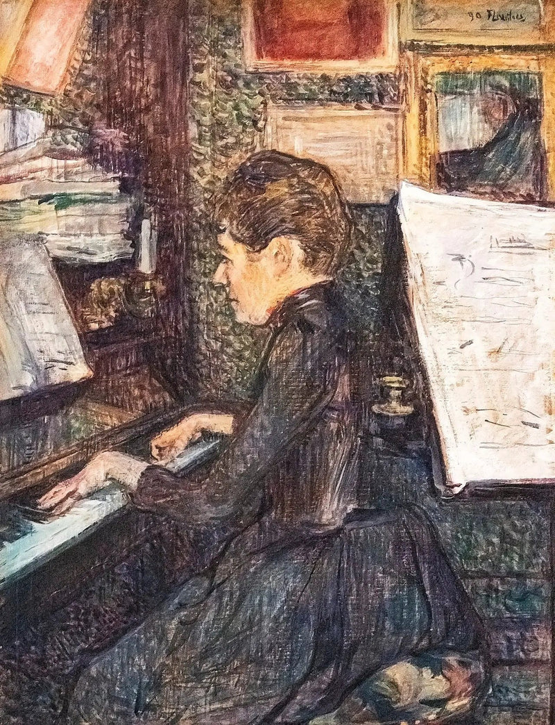Mademoiselle Dihau vid pianoet - Henri de Toulouse-Lautrec