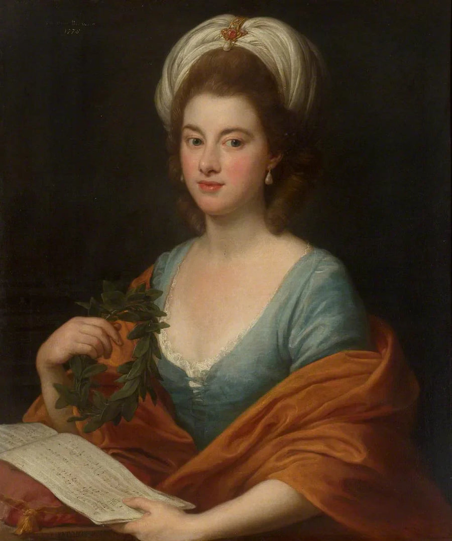 Mademoiselle Frances Lyde Browne som håller i musik och en krona - Pompeo Batoni