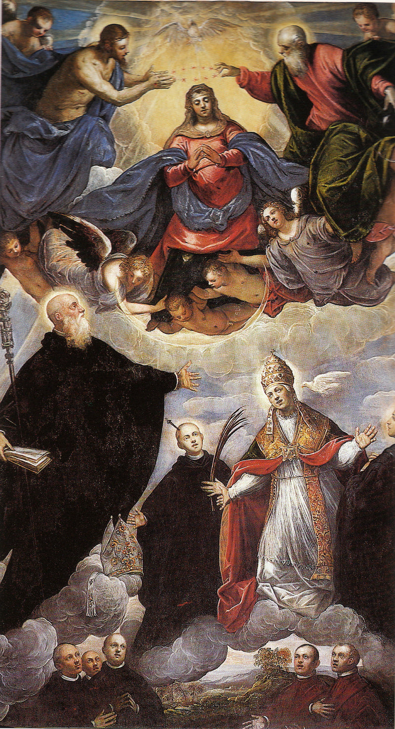 Madone krönt bland helgon benediktiner - Jacopo Tintoretto