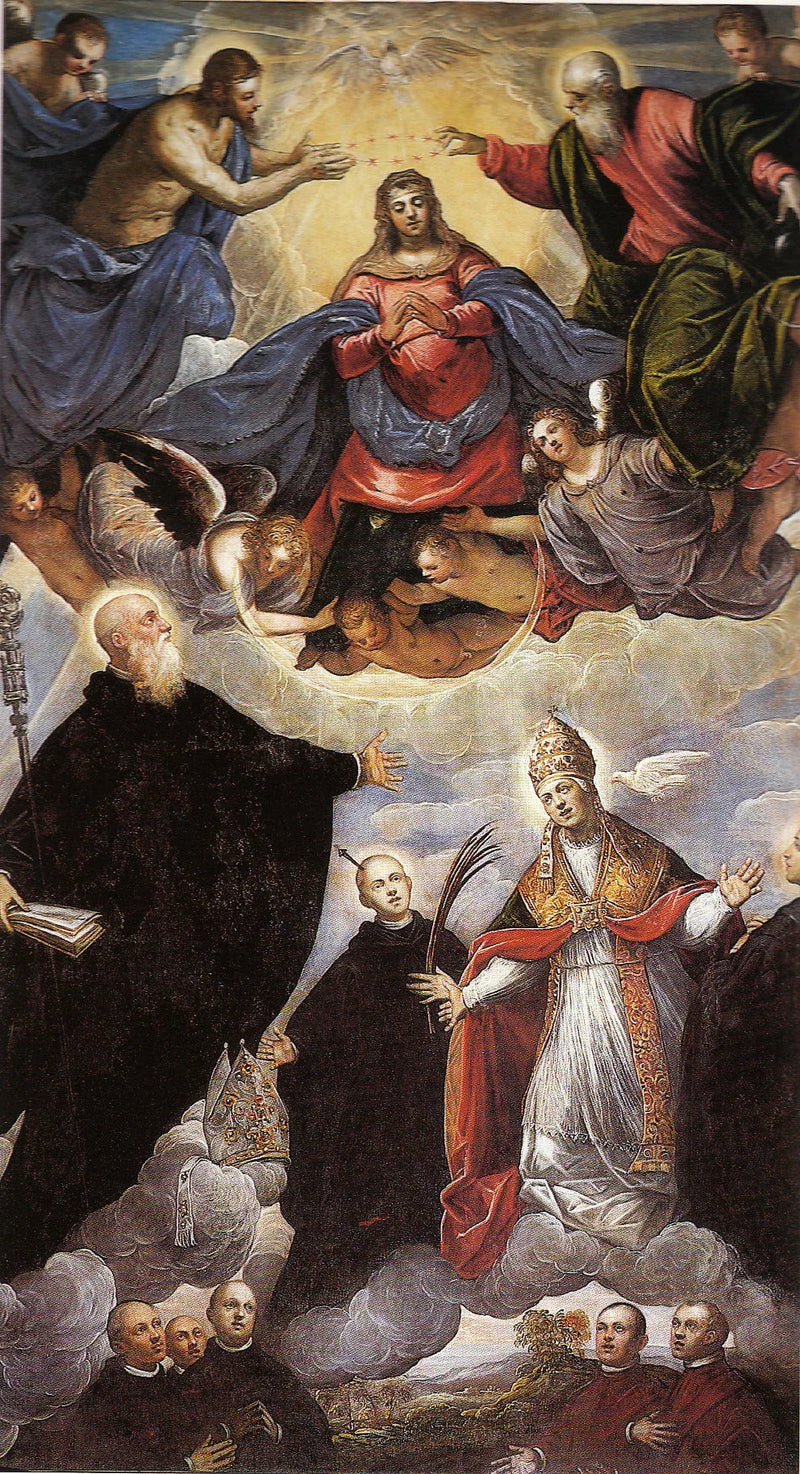 Madone krönt bland helgon benediktiner - Jacopo Tintoretto