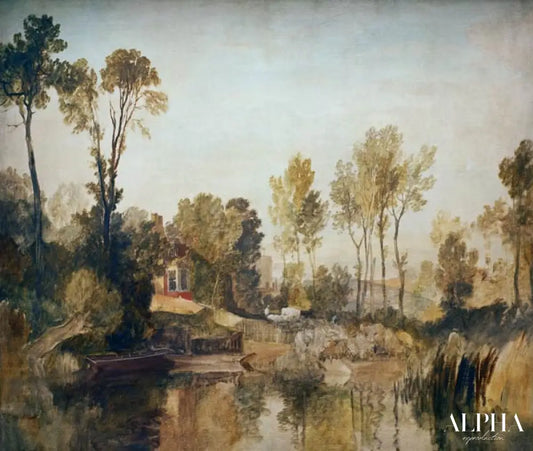 Maison au fleuve avec des arbres et des moutons - William Turner - Reproductions de tableaux et peintures haut de gamme