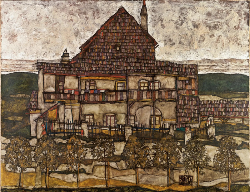 Hus med tak av spån - Egon Schiele