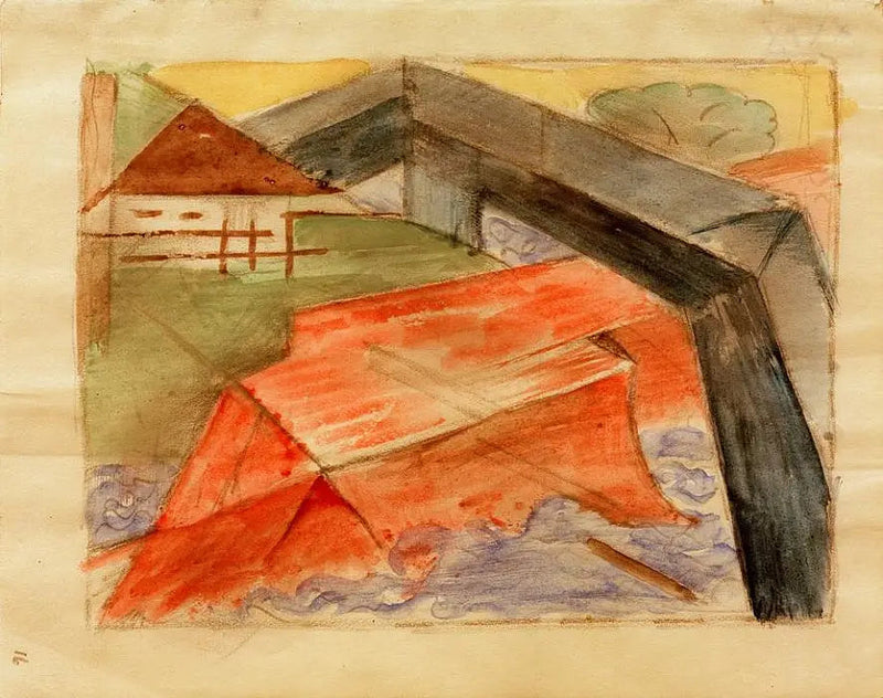 Hus och bro - Franz Marc